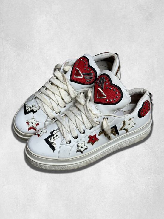 PRADA Shoes - 7W US (37) | Prada Robot Heart Patches White Leather Sneaker